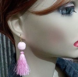 PRETTY PINKS clay bead and tassel dangle earrings